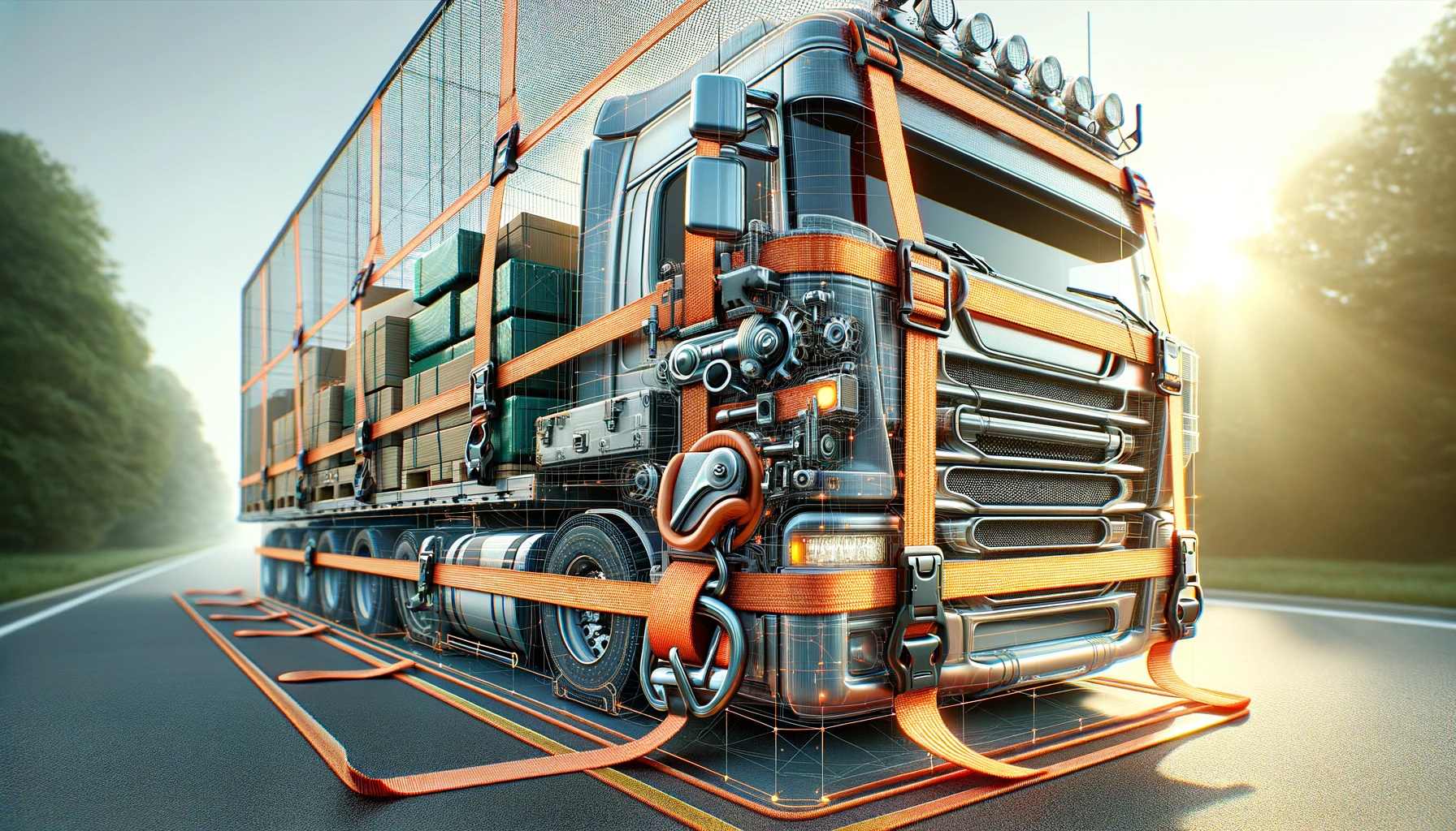 a truck with orange straps